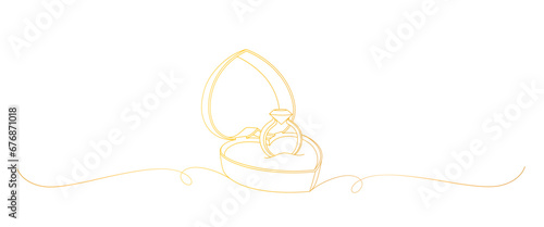 wedding ring golden line art style. vector invitation	