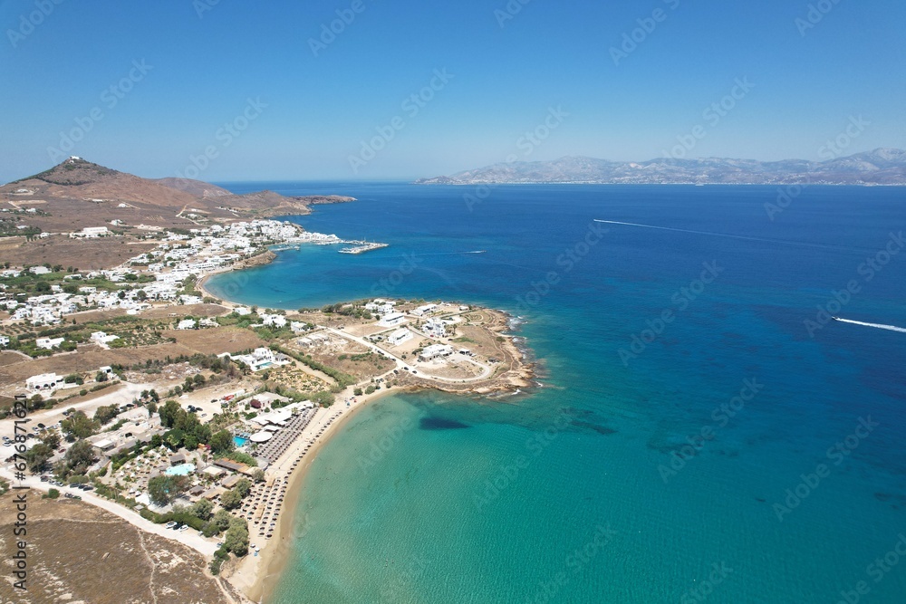 Fototapeta premium Aerial views from over the Punda Coast on the Greek Island of Paros