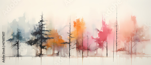 Foggy forest. Foggy landscape. Abstract art watercolor background