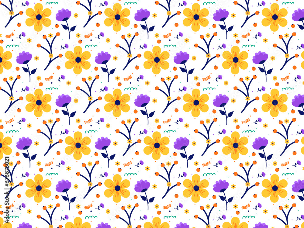 botanical blossom yellow and purple flower background pattern