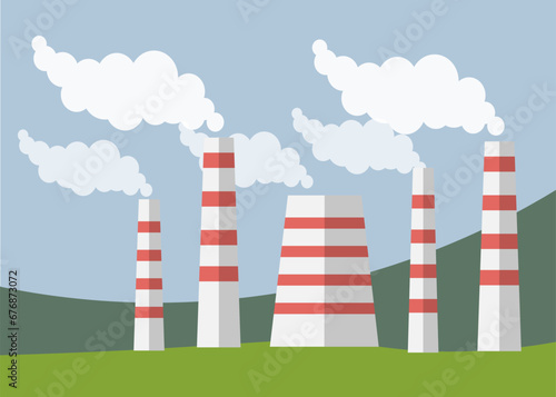 Smoke pipes of factory,power plant ecology industrial harm.Ecology and ecological problems,air pollution reasons and causes,problems. plant,factory pollution.Environmental problem,ecology