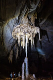 Limestone cave of stalactite and stalagmite formations, Gruta da Lapa Doce Cave, Chapada Diamantina in Bahia, Brazil.