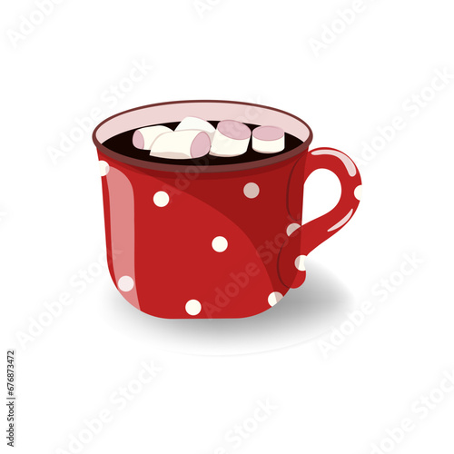 Red cup of cocoa with marshmallow. Vector illustration