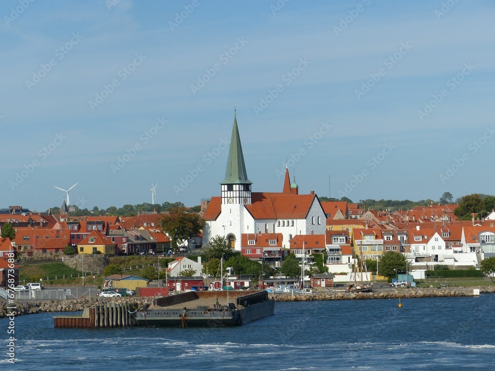 Coastline and buildings at Bornholm Island on a blue sky background Coastline and buildings at Bornholm Island on a blue sky background