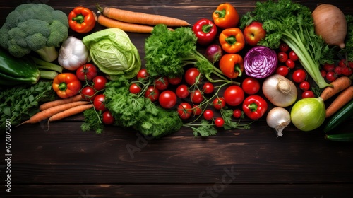 Top view of Fresh organic vegetables. Food background. Healthy food from garden