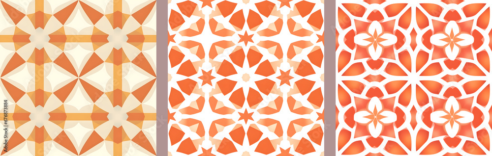 Set of Moroccan seamless pattern collection for versatile design. Ideal for background.. Peach fuzz 2024 color palette - obrazy, fototapety, plakaty 