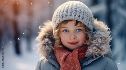 Girl and winter,winter portrait of cute child in snow-covered forest