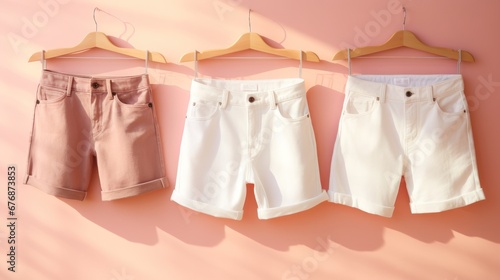 Summer clothing collection,Woman's casual summer vacation outfits with white t-shirts, denim shorts © CStock