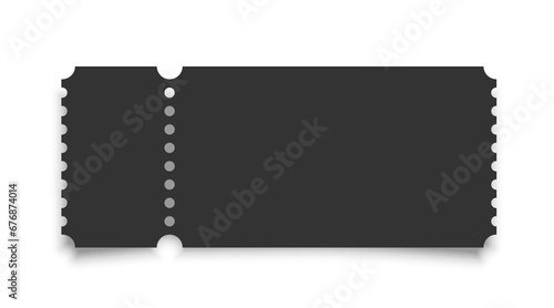 Cinema ticket realistic vector template. Retro black paper coupon for event, discount voucher mockup with text space on white background. Concert, movie, raffle, carnival blank pass