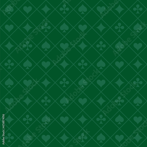 Poker green table background vector illustration with seamless pattern. Realistic playing field for game blackjack. Casino concept