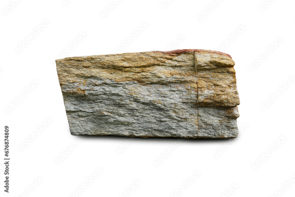 Fototapeta premium Raw specimen of gneiss schist rock stone isolated on white background.