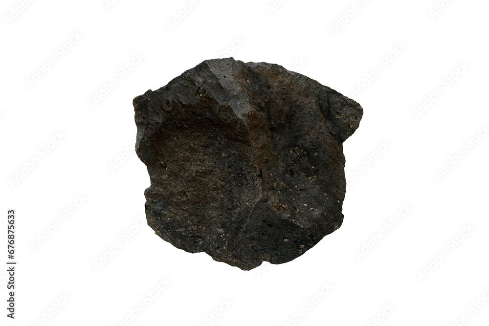 A big raw porous basalt rock stone isolated on white background. A big raw porous basalt rock stone isolated on white background.
