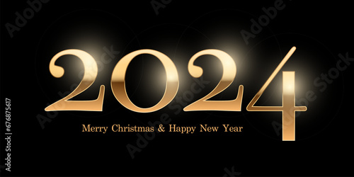 2024 golden number with congratulations vector illustration. Merry Christmas and Happy new year banner template. Festive postcard, xmas greeting card design. Holiday congratulations