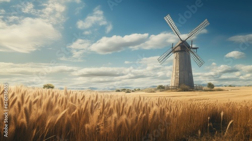 Photography of a Windmill in a Wheat Field