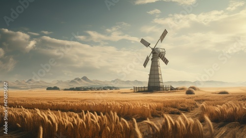 Photography of a Windmill in a Wheat Field