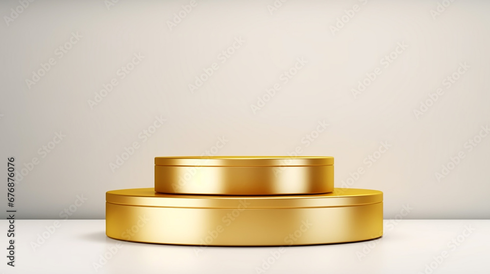 gold luxury podium pedestal product display on white background. Made with generative ai gold luxury podium pedestal product display on white background. Made with generative ai