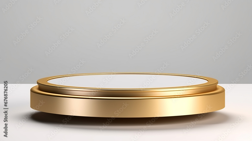 gold luxury podium pedestal product display on white background. Made with generative ai gold luxury podium pedestal product display on white background. Made with generative ai
