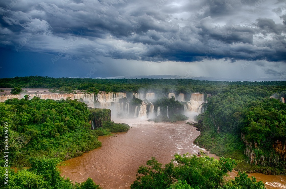 Beautiful view of Iguazu Falls on the border of Misiones province and Brazilian state of Parana.