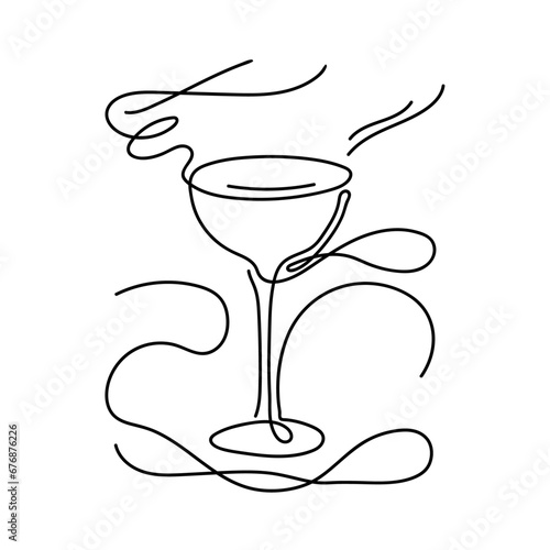 cocktail drawing by one continuous line, isolated, vector