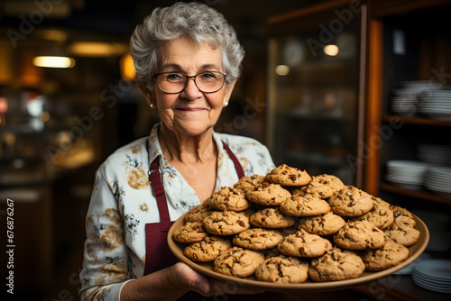  Senior woman, 60-years-old, freshly baked homemade cookies.