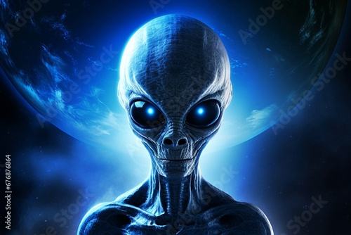 Alien on earth at dark blue background