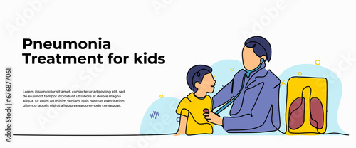 International Pneumonia Day vector illustration of a treatment for kids. Modern flat in continuous line style.