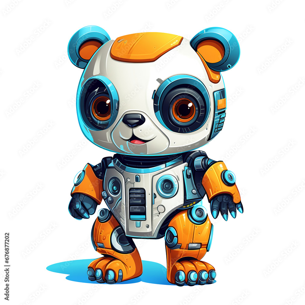 Cartoon panda robots. T-Shirt, Sticker. Funny cyborg. AI Generated Cartoon panda robots. T-Shirt, Sticker. Funny cyborg. AI Generated