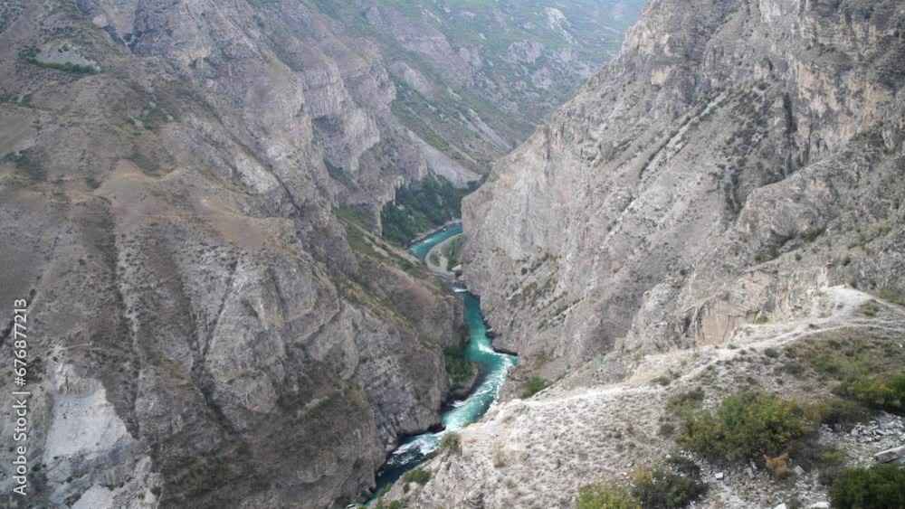 Sulak Canyon in Dagestan in summer. Aerial View of Sulak Canyon River Sulak Canyon in Dagestan in summer. Aerial View of Sulak Canyon River