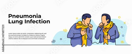 A man coughing International Pneumonia Day vector illustration. Modern flat in continuous line style.