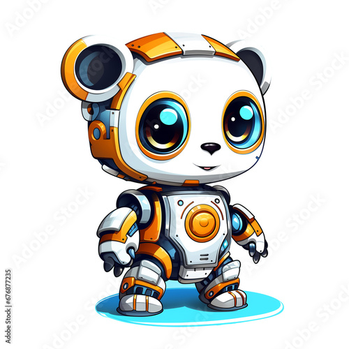 Cartoon panda robots. T-Shirt  Sticker. Funny cyborg. AI Generated