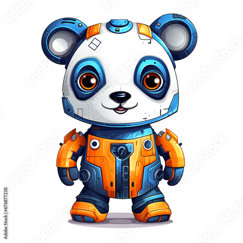 Cartoon panda robots. T-Shirt, Sticker. Funny cyborg. AI Generated © Andrey KENO