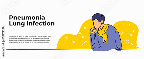 A man coughing International Pneumonia Day vector illustration. Modern flat in continuous line style.