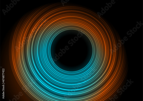 Blue orange minimal round lines abstract futuristic tech background. Vector geometric design