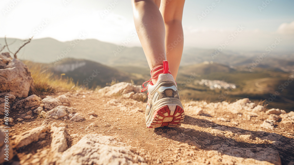 Hiking Adventure in Majestic Mountains - Active Woman Trekking Hiking Adventure in Majestic Mountains - Active Woman Trekking