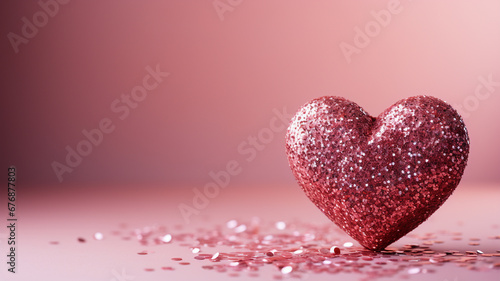 Valentine s Day Card. Glitter heart on a pink background with bokeh