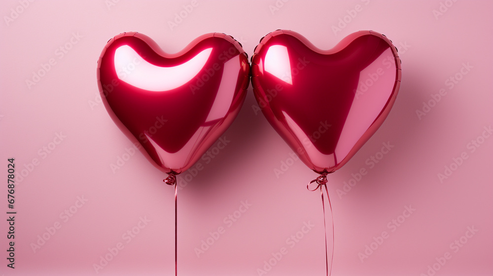 Two heart-shaped balloons on a pink background. Valentine's Day, Lover's Day