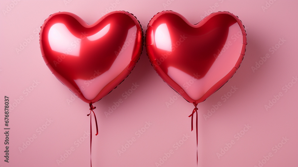 Two heart-shaped balloons on a pink background. Valentine's Day, Lover's Day