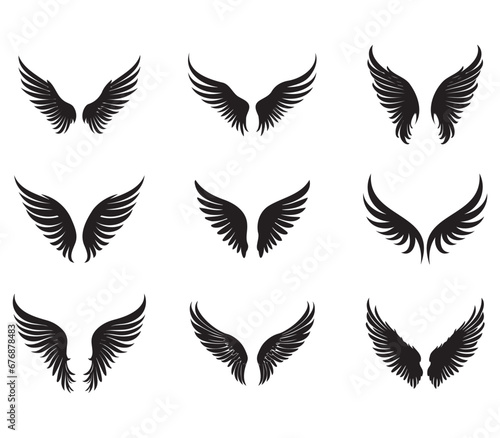 Wing drawing, wing set, wing drawings suitable for Tattoo Art, ready to print, eps, re-editable visual