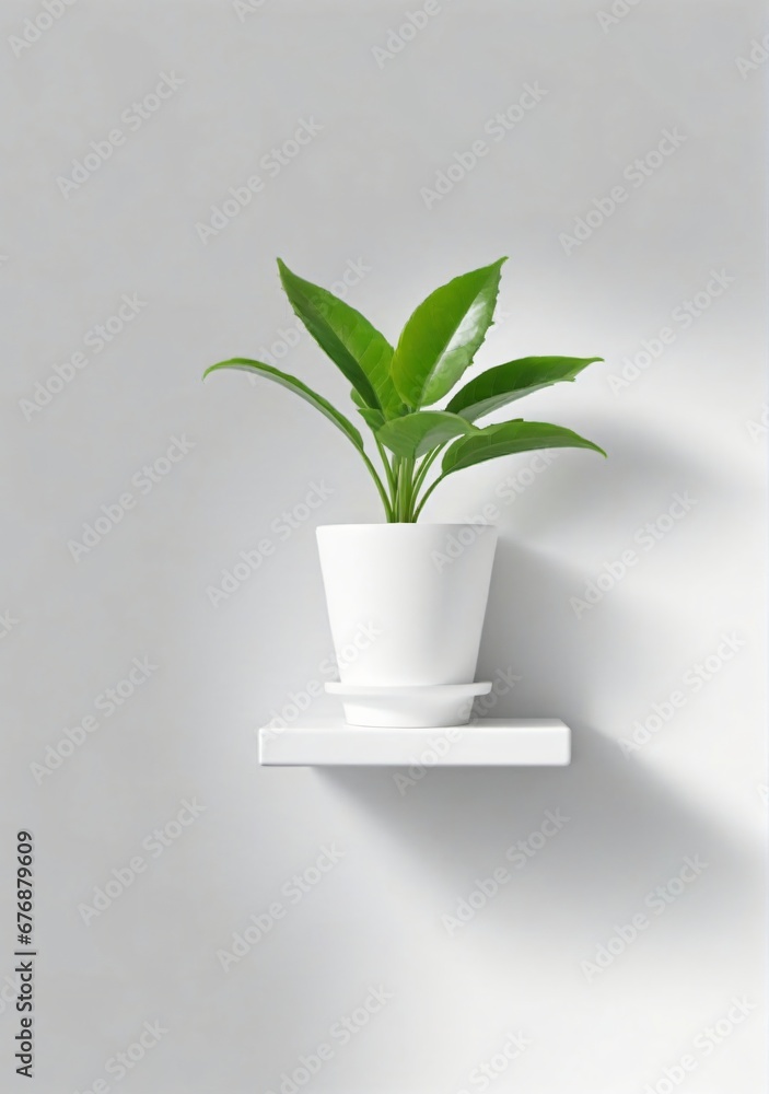 Shelf With Plant Isolated On A White Background Shelf With Plant Isolated On A White Background