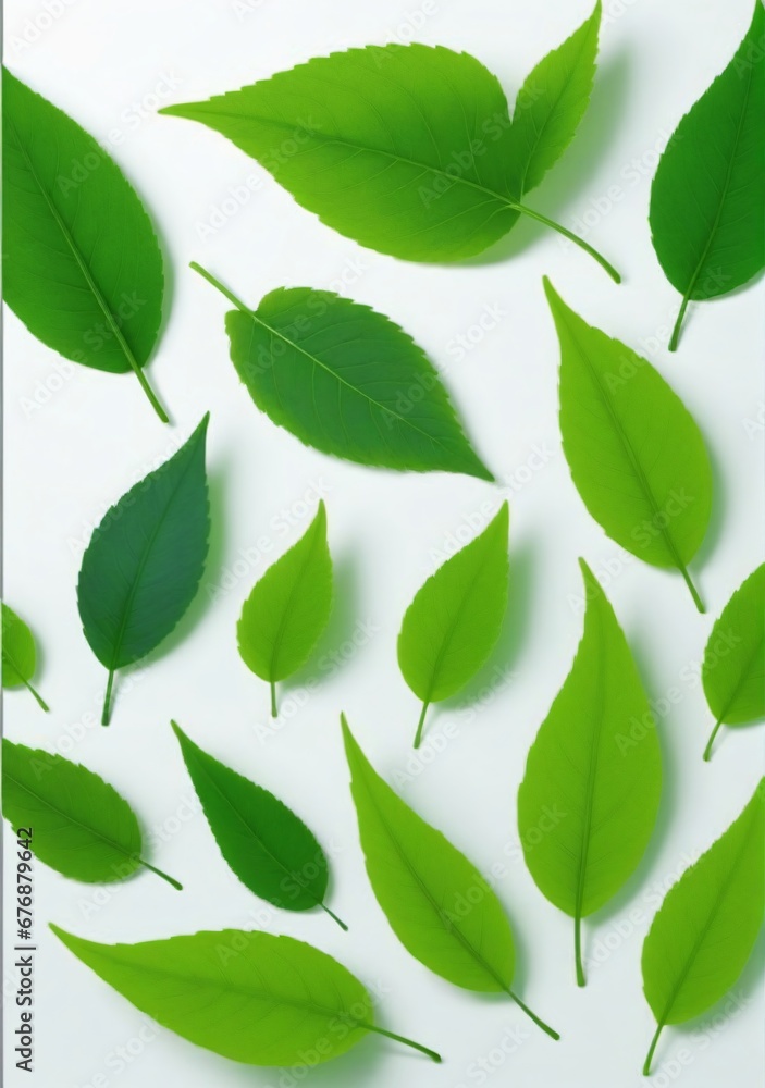 Set Of Green Leaves Isolated On A White Background