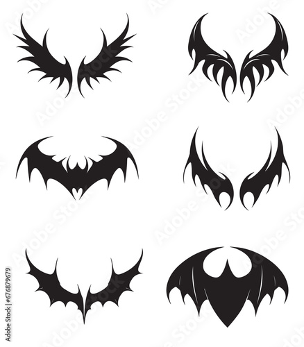 Bat wing drawing, black bat wing set, ready to print, editable, wing eps, cutting file, cricut file