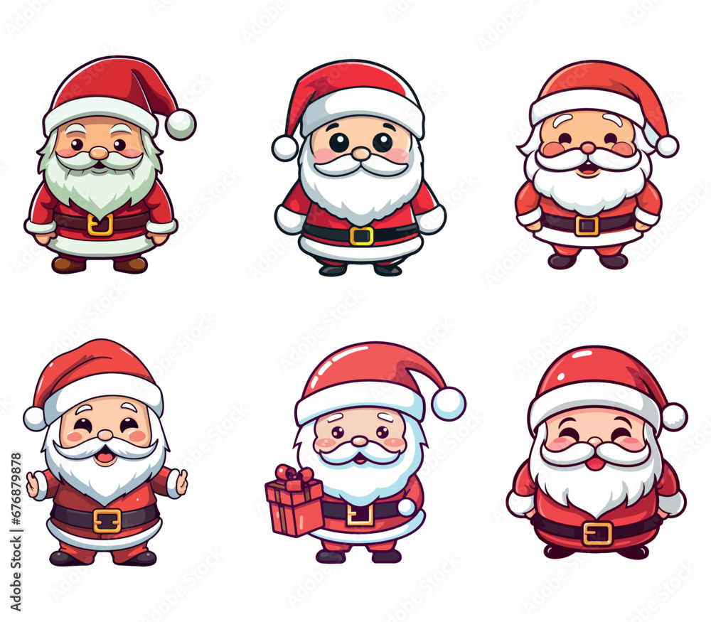 Santa Claus characters isolated on white background, Santa Claus drawings as a set. Ready for editable printing. Santa Claus characters isolated on white background, Santa Claus drawings as a set. Ready for editable printing.