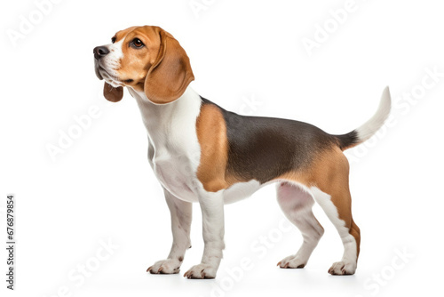 Beagle dog side view on white background