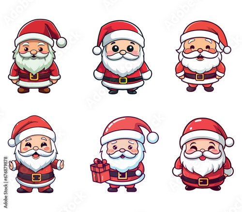 Santa Claus characters isolated on white background, Santa Claus drawings as a set. Ready for editable printing. © YASAR