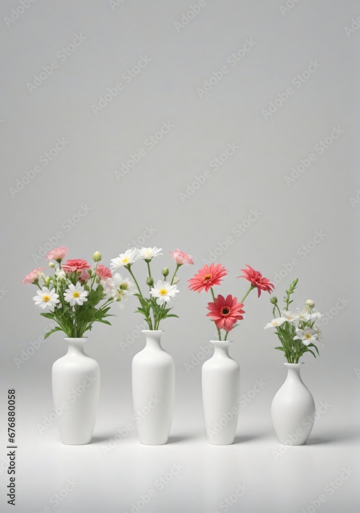 Fototapeta premium Group Of Vases With Flowers Isolated On A White Background