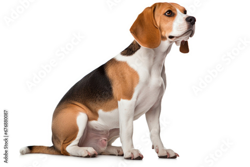 Beagle dog side view on white background