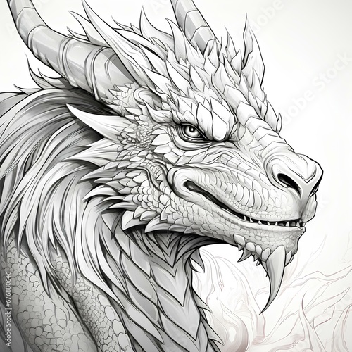 Coloring book of dragon for children and adults. Illustration isolated on white background. Traditional Chinese mystical creature coloring page