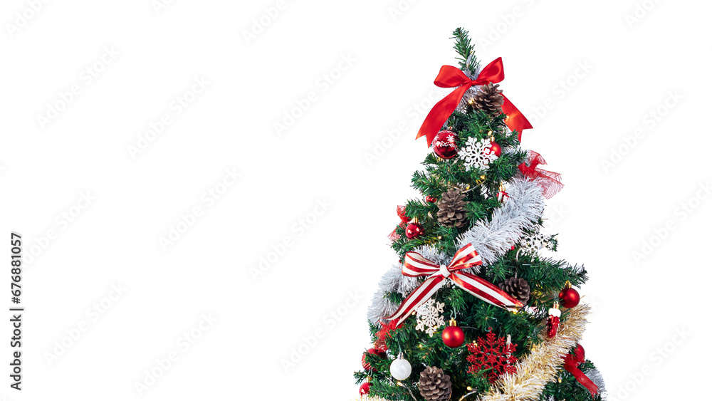 The elegant contemporary Christmas tree at home, white background copy space