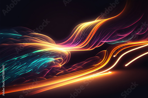 Abstract concept with bright glowing patterns flowing in the dark
