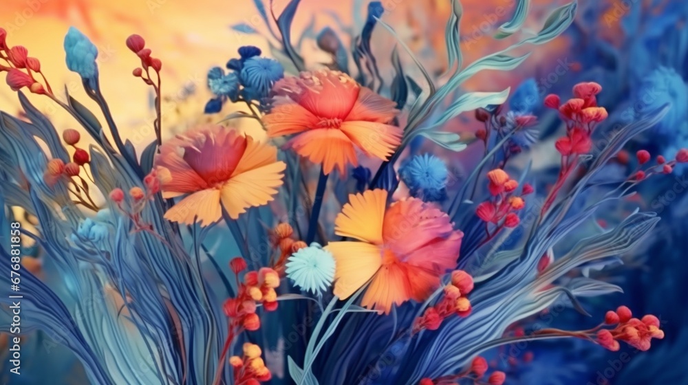 Color painting of hand drawn flowers.Generative AI